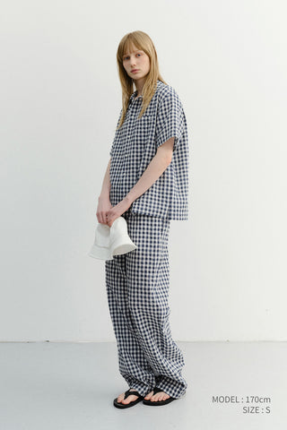 UNISEX CHECKED PAJAMA SHIRT NAVY CHECK - Dunst