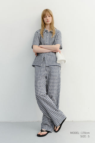 UNISEX CHECKED PAJAMA SHIRT NAVY CHECK - Dunst