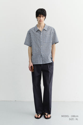 UNISEX CHECKED PAJAMA SHIRT NAVY CHECK - Dunst