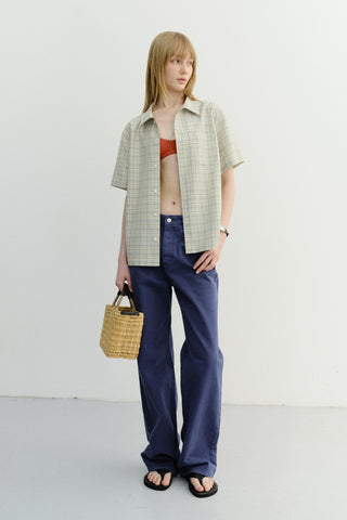 UNISEX CHECKED PAJAMA SHIRT OLIVE CHECK - Dunst