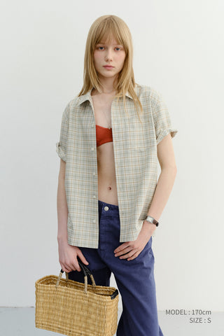 UNISEX CHECKED PAJAMA SHIRT OLIVE CHECK - Dunst