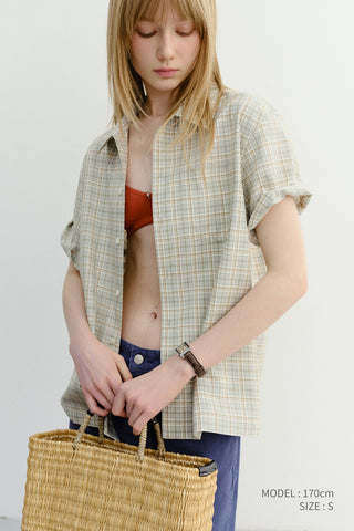 UNISEX CHECKED PAJAMA SHIRT OLIVE CHECK - Dunst