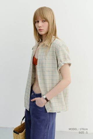 UNISEX CHECKED PAJAMA SHIRT OLIVE CHECK - Dunst