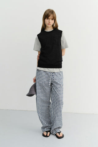 UNISEX CHECKED PAJAMA SLACKS NAVY CHECK - Dunst