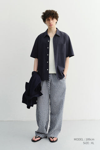UNISEX CHECKED PAJAMA SLACKS NAVY CHECK - Dunst