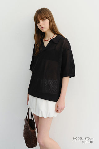 UNISEX CHUNKY POLO KNIT BLACK - Dunst