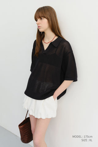 UNISEX CHUNKY POLO KNIT BLACK - Dunst