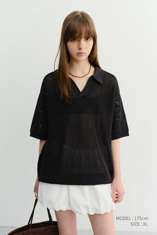 UNISEX CHUNKY POLO KNIT BLACK - Dunst