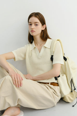 UNISEX CHUNKY POLO KNIT IVORY - Dunst