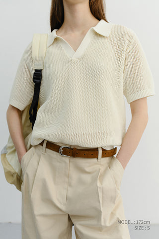 UNISEX CHUNKY POLO KNIT IVORY - Dunst