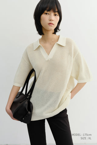 UNISEX CHUNKY POLO KNIT IVORY - Dunst