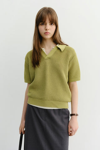 UNISEX CHUNKY POLO KNIT OLIVE - Dunst