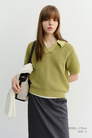 UNISEX CHUNKY POLO KNIT OLIVE - Dunst