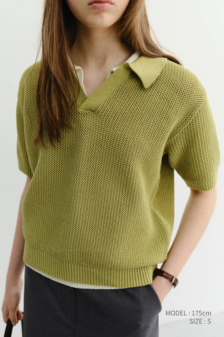 UNISEX CHUNKY POLO KNIT OLIVE - Dunst