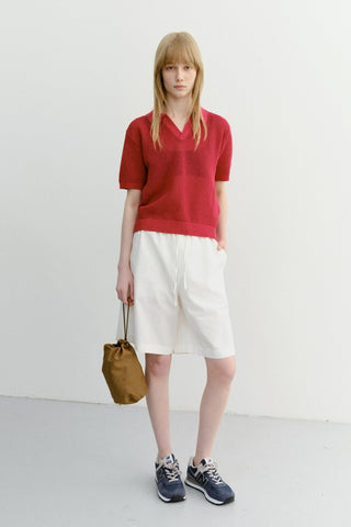UNISEX CHUNKY POLO KNIT RED - Dunst