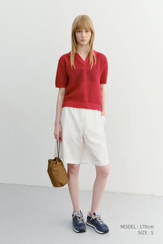UNISEX CHUNKY POLO KNIT RED - Dunst