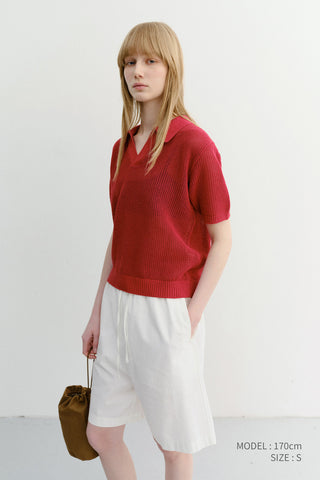 UNISEX CHUNKY POLO KNIT RED - Dunst