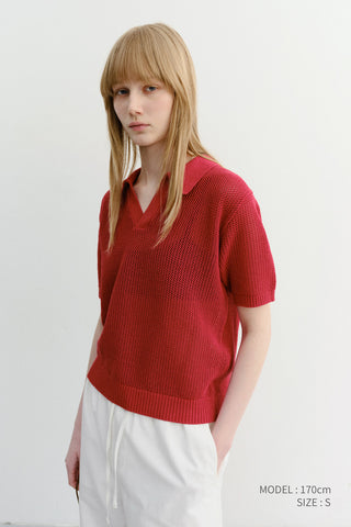 UNISEX CHUNKY POLO KNIT RED - Dunst