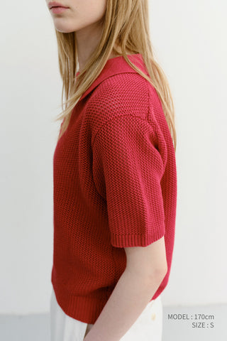 UNISEX CHUNKY POLO KNIT RED - Dunst