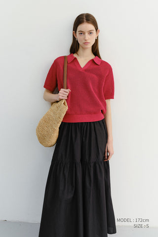 UNISEX CHUNKY POLO KNIT RED - Dunst