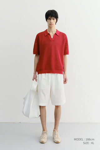 UNISEX CHUNKY POLO KNIT RED - Dunst