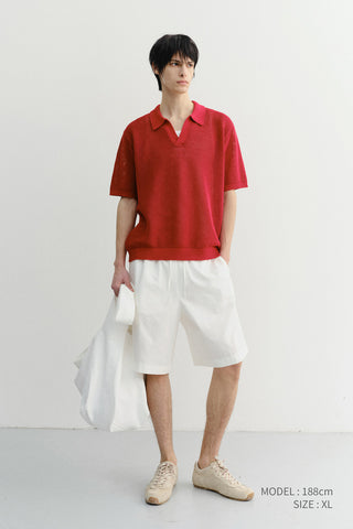 UNISEX CHUNKY POLO KNIT RED - Dunst
