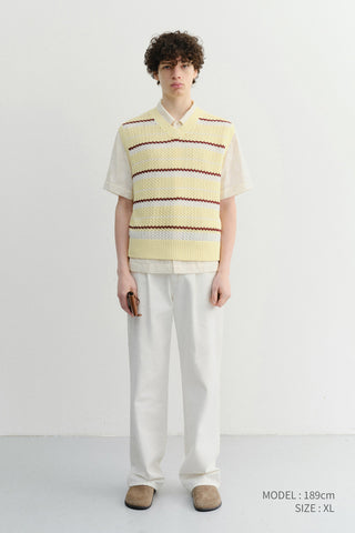 UNISEX CHUNKY STRIPED KNIT VEST BUTTER - Dunst