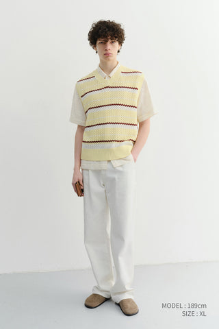UNISEX CHUNKY STRIPED KNIT VEST BUTTER - Dunst