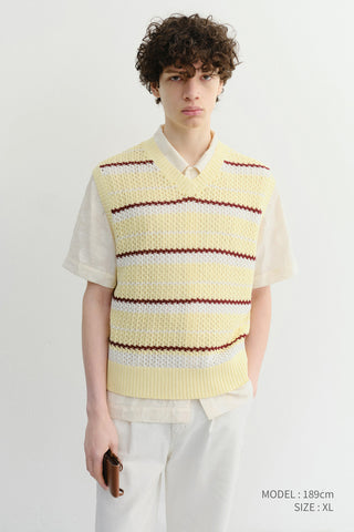UNISEX CHUNKY STRIPED KNIT VEST BUTTER - Dunst