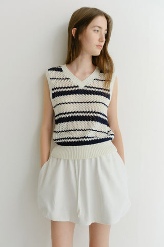 UNISEX CHUNKY STRIPED KNIT VEST NAVY - Dunst
