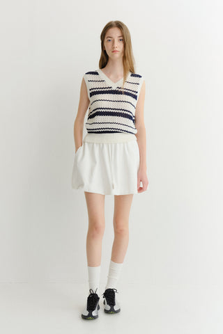 UNISEX CHUNKY STRIPED KNIT VEST NAVY - Dunst