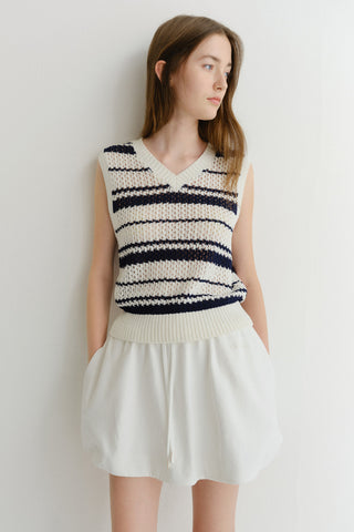 UNISEX CHUNKY STRIPED KNIT VEST NAVY - Dunst