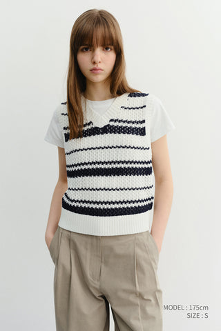 UNISEX CHUNKY STRIPED KNIT VEST NAVY - Dunst