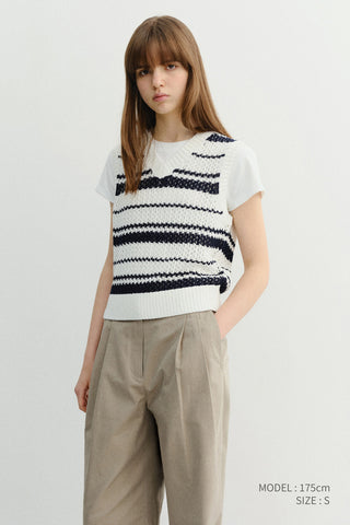 UNISEX CHUNKY STRIPED KNIT VEST NAVY - Dunst