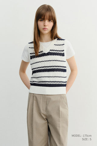 UNISEX CHUNKY STRIPED KNIT VEST NAVY - Dunst