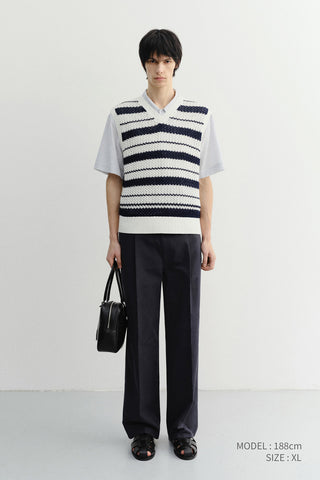 UNISEX CHUNKY STRIPED KNIT VEST NAVY - Dunst
