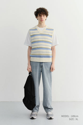 UNISEX CHUNKY STRIPED KNIT VEST SOFT BLUE - Dunst