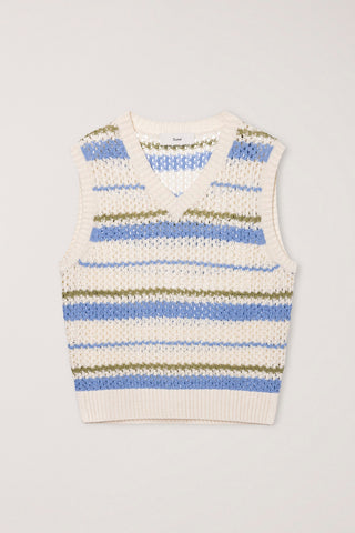 UNISEX CHUNKY STRIPED KNIT VEST SOFT BLUE - Dunst