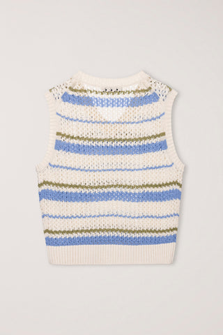 UNISEX CHUNKY STRIPED KNIT VEST SOFT BLUE - Dunst