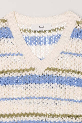 UNISEX CHUNKY STRIPED KNIT VEST SOFT BLUE - Dunst