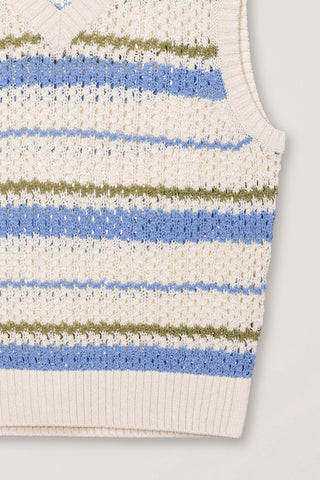 UNISEX CHUNKY STRIPED KNIT VEST SOFT BLUE - Dunst