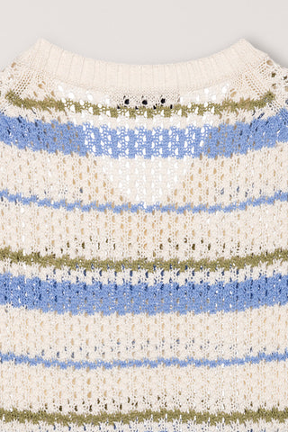 UNISEX CHUNKY STRIPED KNIT VEST SOFT BLUE - Dunst