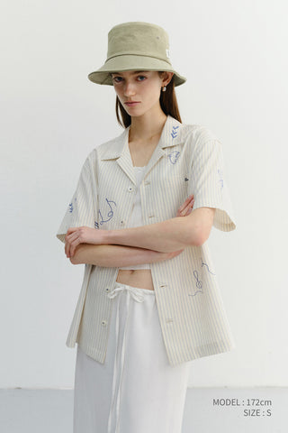 UNISEX HAND-DRAWING OPEN COLLARED SHIRT CAPRI OCEAN - Dunst