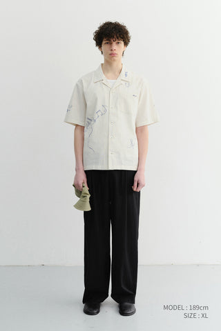 UNISEX HAND-DRAWING OPEN COLLARED SHIRT CAPRI OCEAN - Dunst