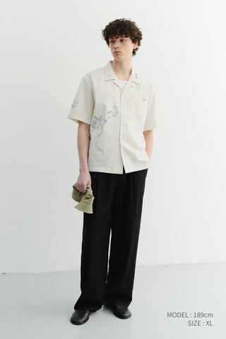 UNISEX HAND-DRAWING OPEN COLLARED SHIRT CAPRI OCEAN - Dunst