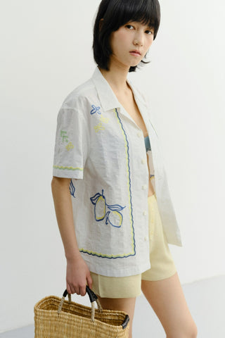 UNISEX HAND-DRAWING OPEN COLLARED SHIRT LEMON GARDEN - Dunst