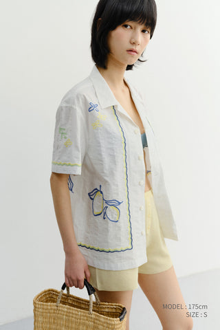UNISEX HAND-DRAWING OPEN COLLARED SHIRT LEMON GARDEN - Dunst