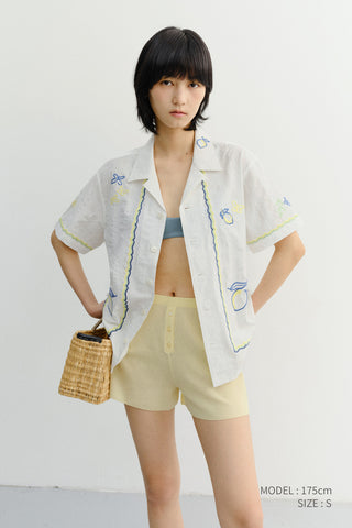 UNISEX HAND-DRAWING OPEN COLLARED SHIRT LEMON GARDEN - Dunst