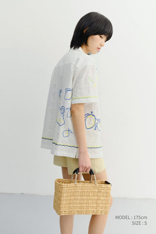 UNISEX HAND-DRAWING OPEN COLLARED SHIRT LEMON GARDEN - Dunst