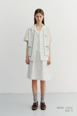 UNISEX HAND-DRAWING OPEN COLLARED SHIRT LEMON GARDEN - Dunst